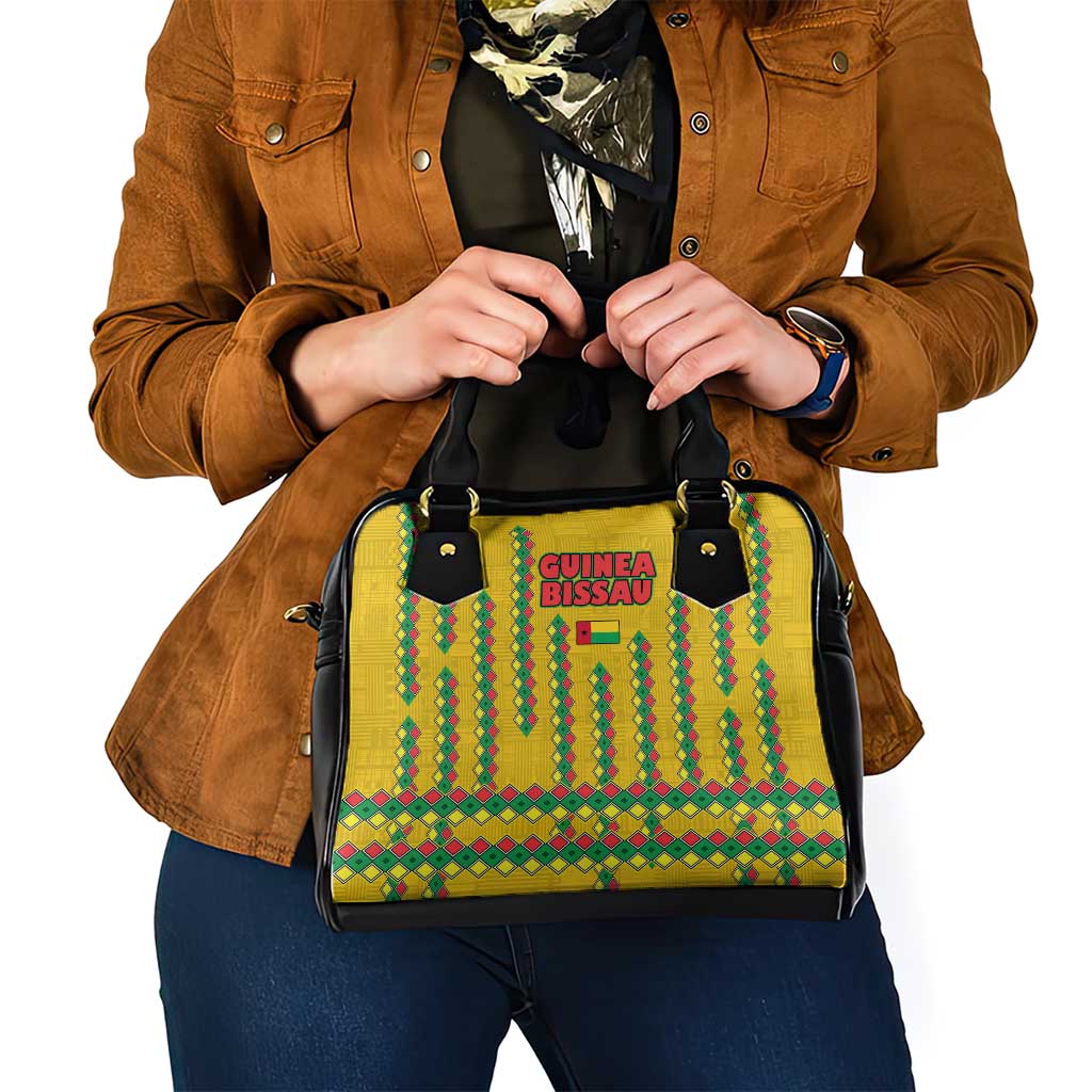 Guinea Bissau Shoulder Handbag with Yellow Tribal Geometric Design and National Flag TS04