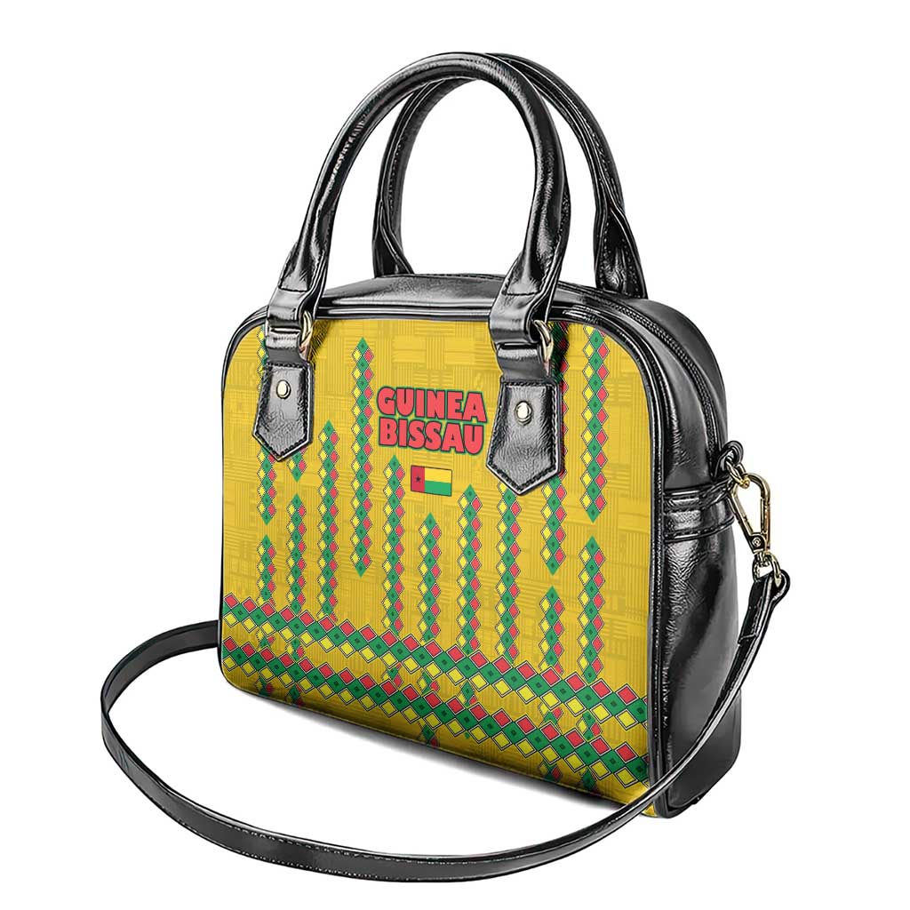 Guinea Bissau Shoulder Handbag with Yellow Tribal Geometric Design and National Flag TS04