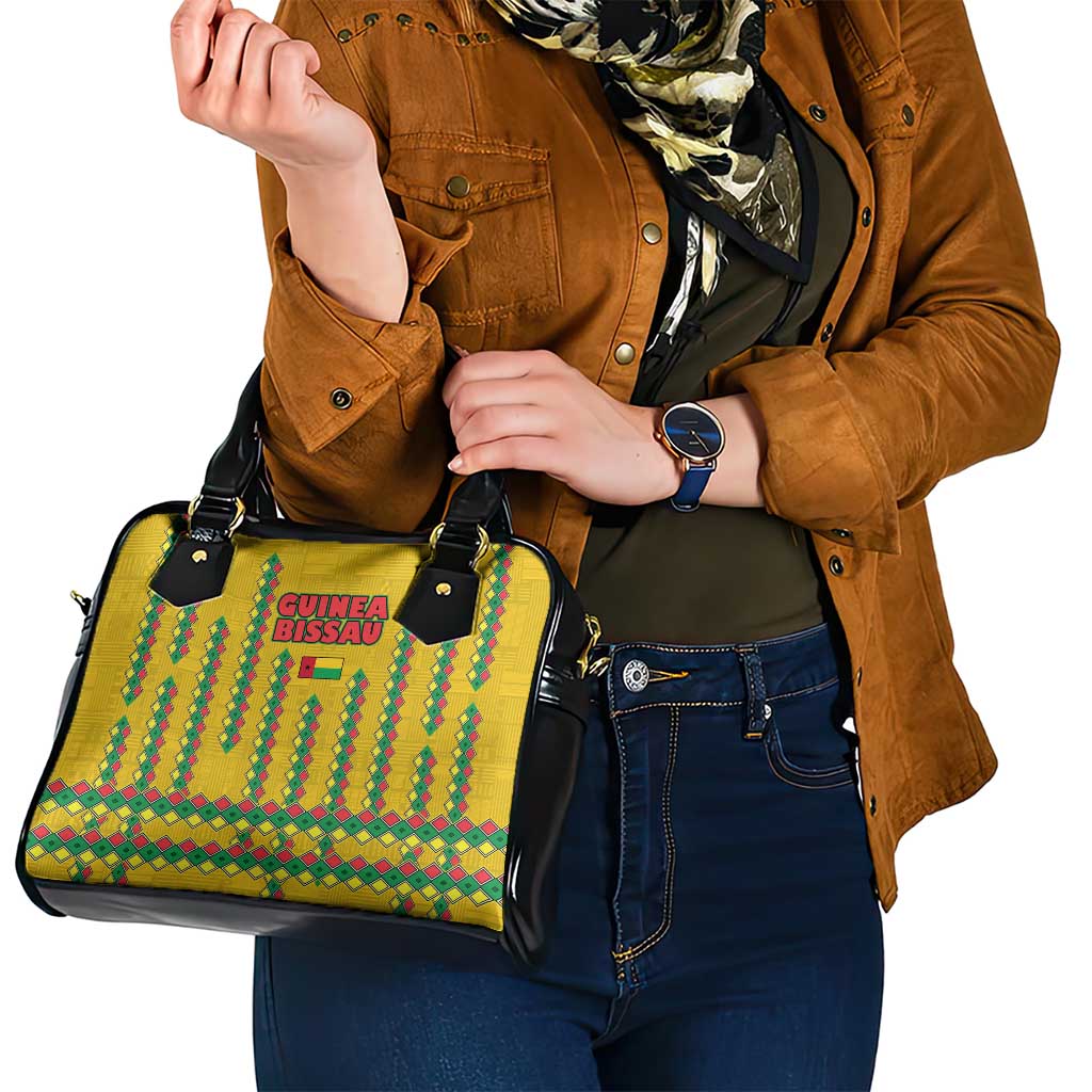 Guinea Bissau Shoulder Handbag with Yellow Tribal Geometric Design and National Flag TS04