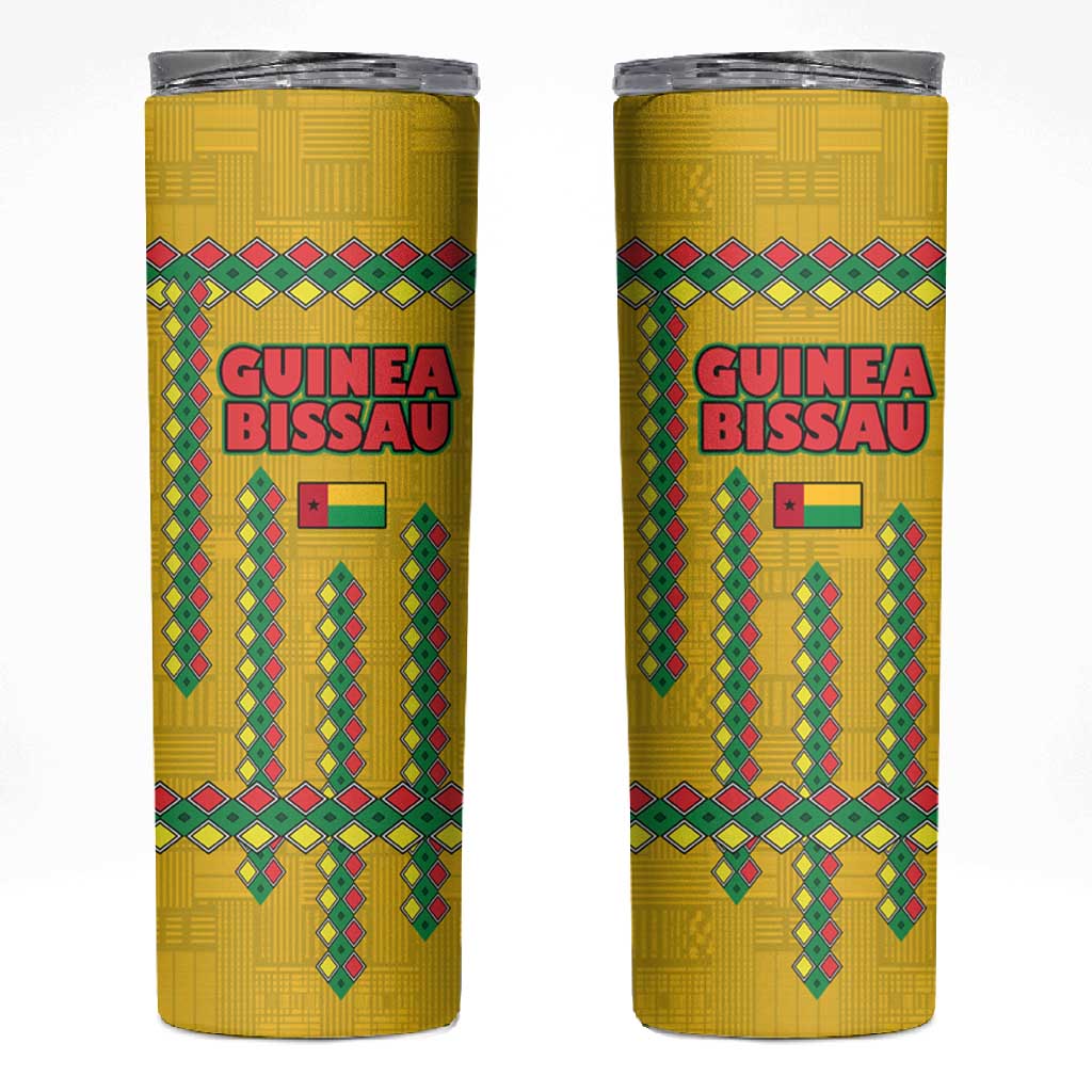 Guinea Bissau Skinny Tumbler Yellow Tribal Geometric Design and National Flag TS04