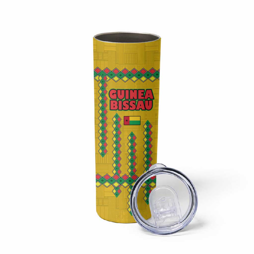 Guinea Bissau Skinny Tumbler Yellow Tribal Geometric Design and National Flag TS04