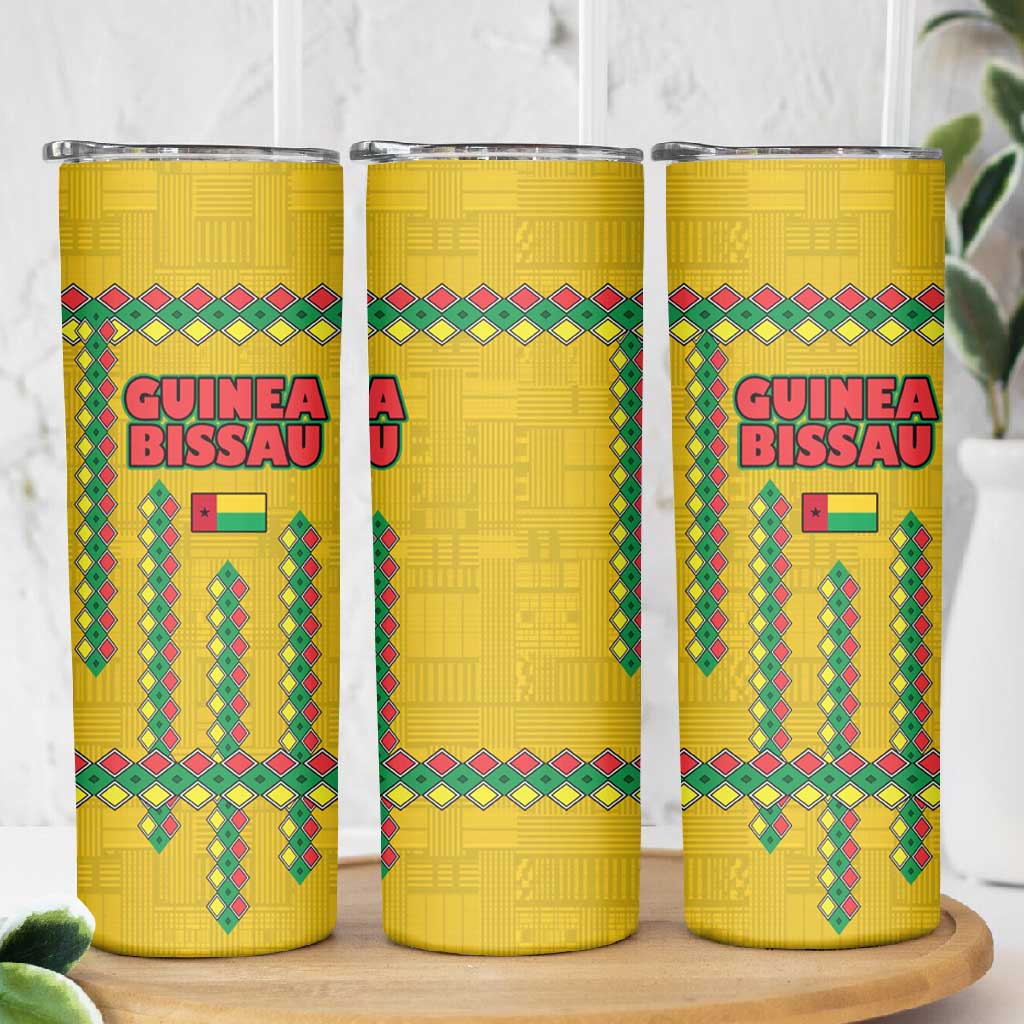 Guinea Bissau Skinny Tumbler Yellow Tribal Geometric Design and National Flag TS04