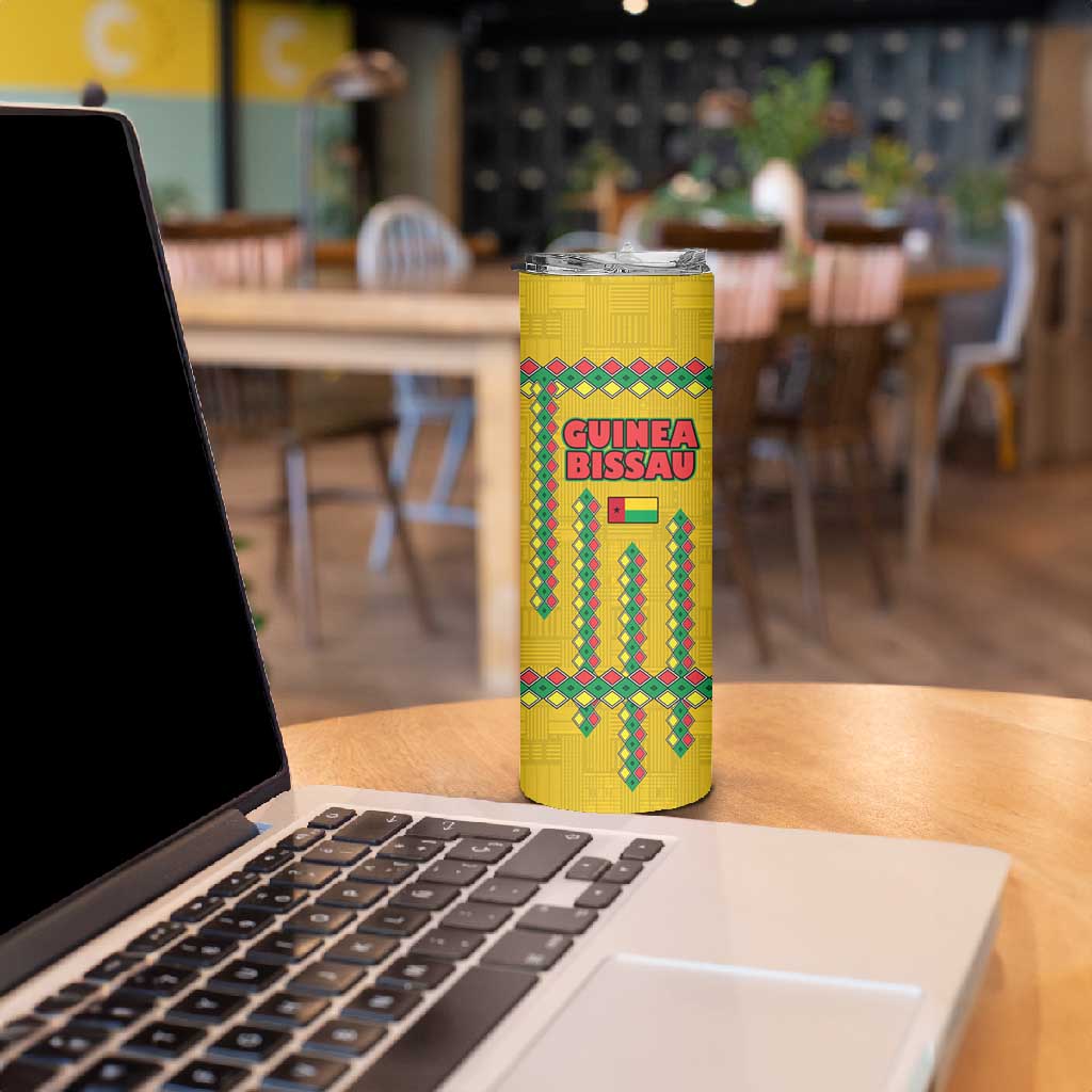 Guinea Bissau Skinny Tumbler Yellow Tribal Geometric Design and National Flag TS04