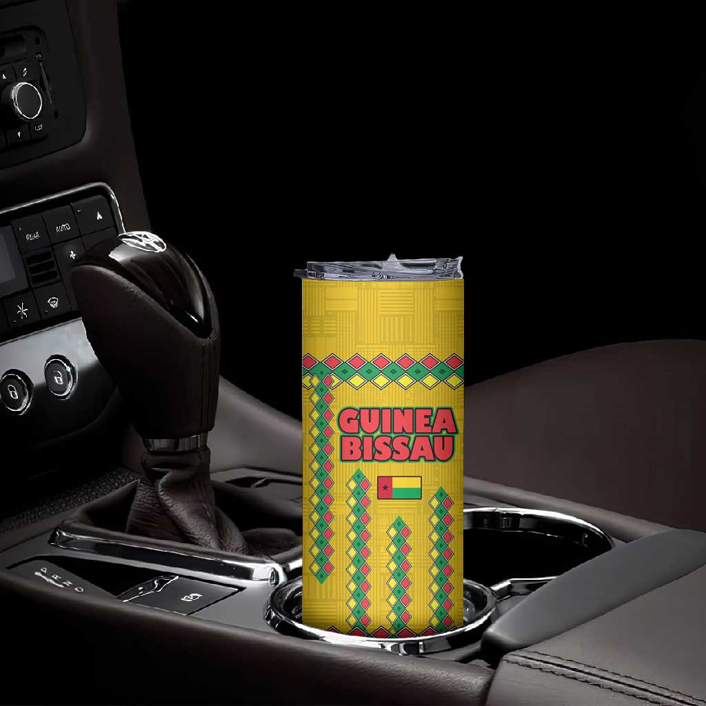 Guinea Bissau Skinny Tumbler Yellow Tribal Geometric Design and National Flag TS04