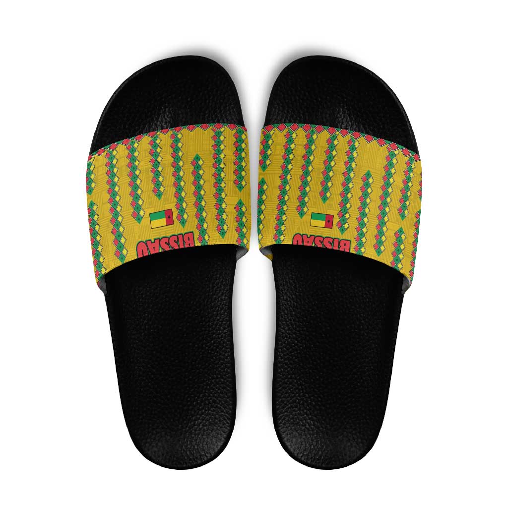 Guinea Bissau Slide Sandals with Yellow Tribal Geometric Design and National Flag TS04