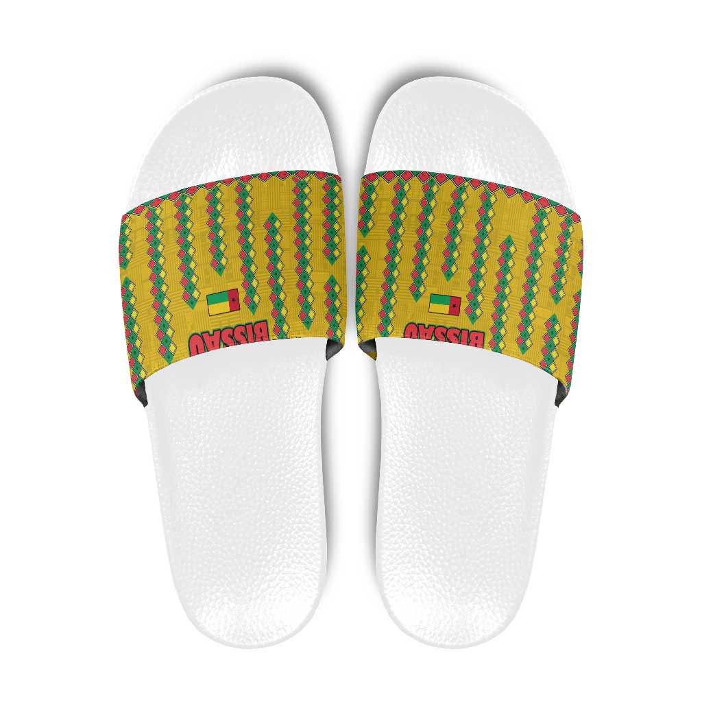 Guinea Bissau Slide Sandals with Yellow Tribal Geometric Design and National Flag TS04