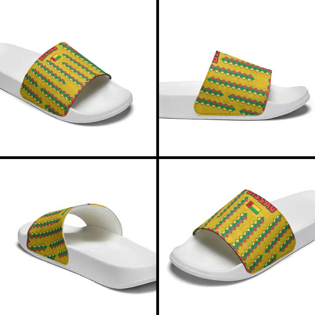 Guinea Bissau Slide Sandals with Yellow Tribal Geometric Design and National Flag TS04