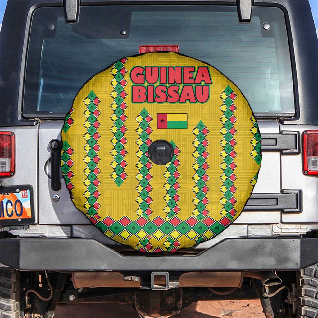 Guinea Bissau Spare Tire Cover with Yellow Tribal Geometric Design and National Flag TS04
