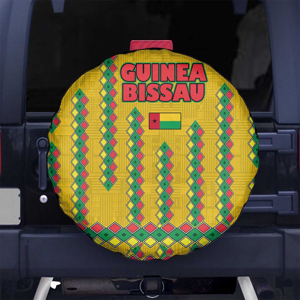 Guinea Bissau Spare Tire Cover with Yellow Tribal Geometric Design and National Flag TS04