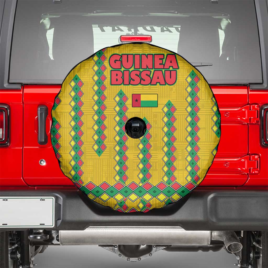 Guinea Bissau Spare Tire Cover with Yellow Tribal Geometric Design and National Flag TS04