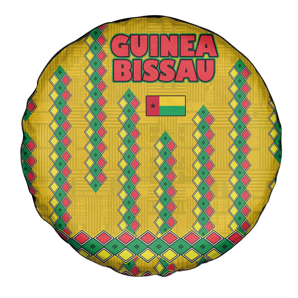 Guinea Bissau Spare Tire Cover with Yellow Tribal Geometric Design and National Flag TS04