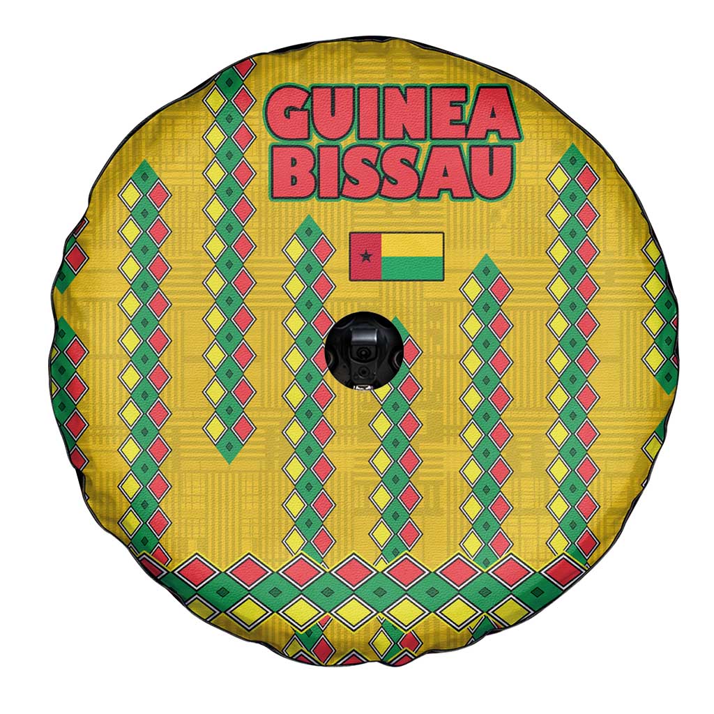 Guinea Bissau Spare Tire Cover with Yellow Tribal Geometric Design and National Flag TS04