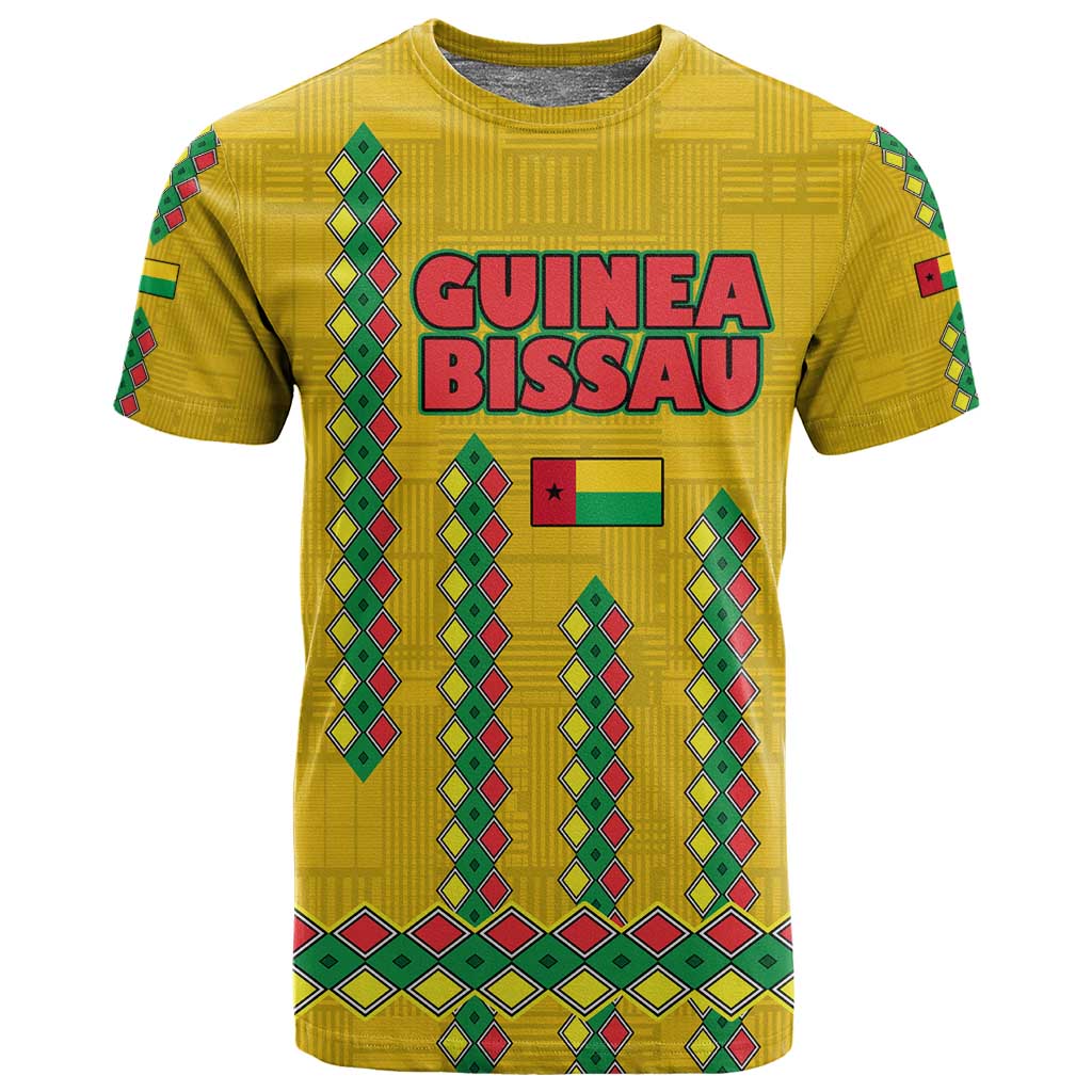 Guinea Bissau T shirt Yellow Tribal Geometric Design and National Flag TS04
