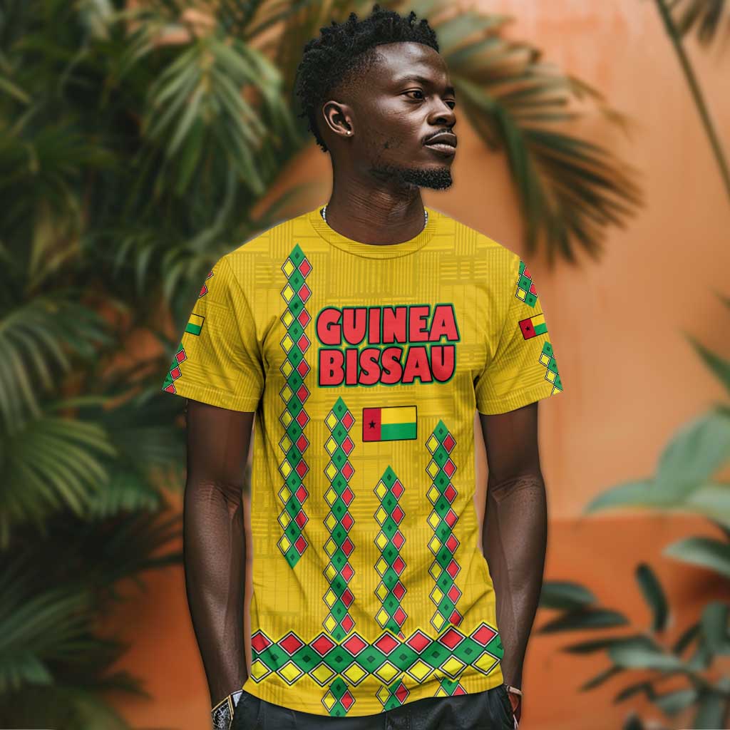 Guinea Bissau T shirt Yellow Tribal Geometric Design and National Flag TS04