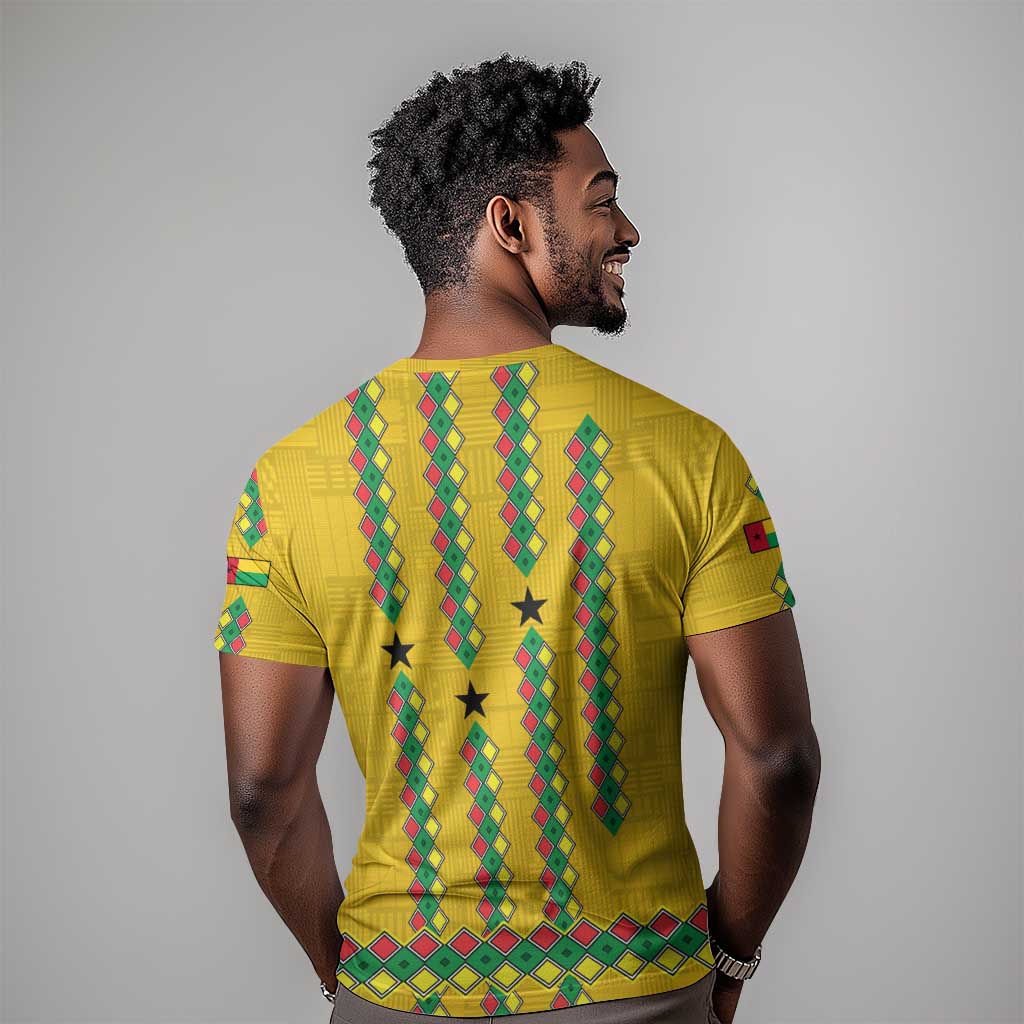 Guinea Bissau T shirt Yellow Tribal Geometric Design and National Flag TS04