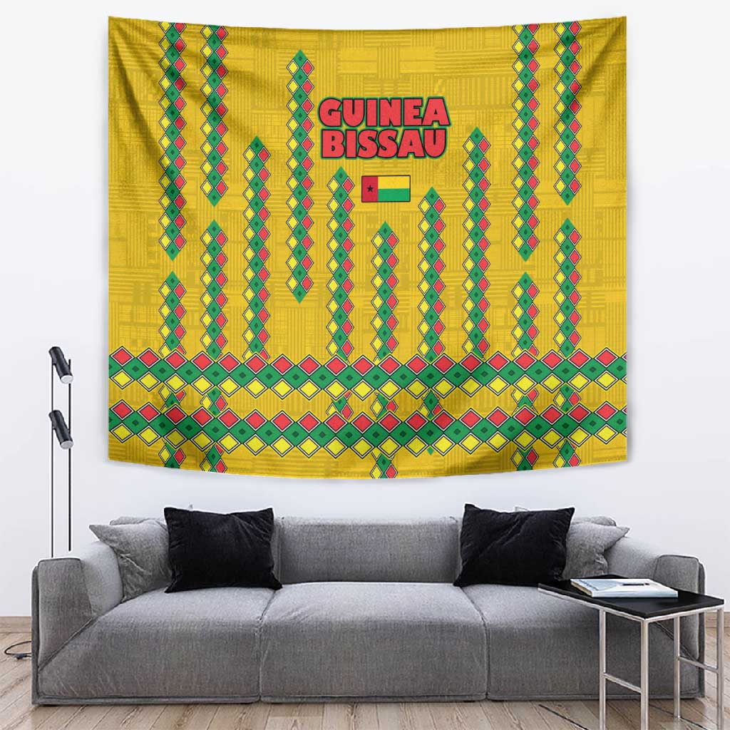Guinea Bissau Tapestry Yellow Tribal Geometric Design and National Flag TS04