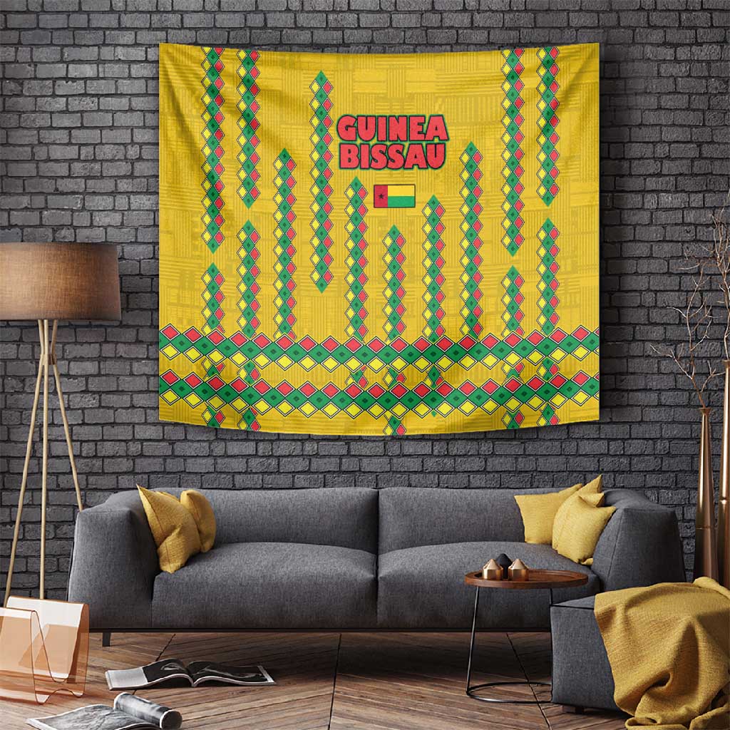 Guinea Bissau Tapestry Yellow Tribal Geometric Design and National Flag TS04