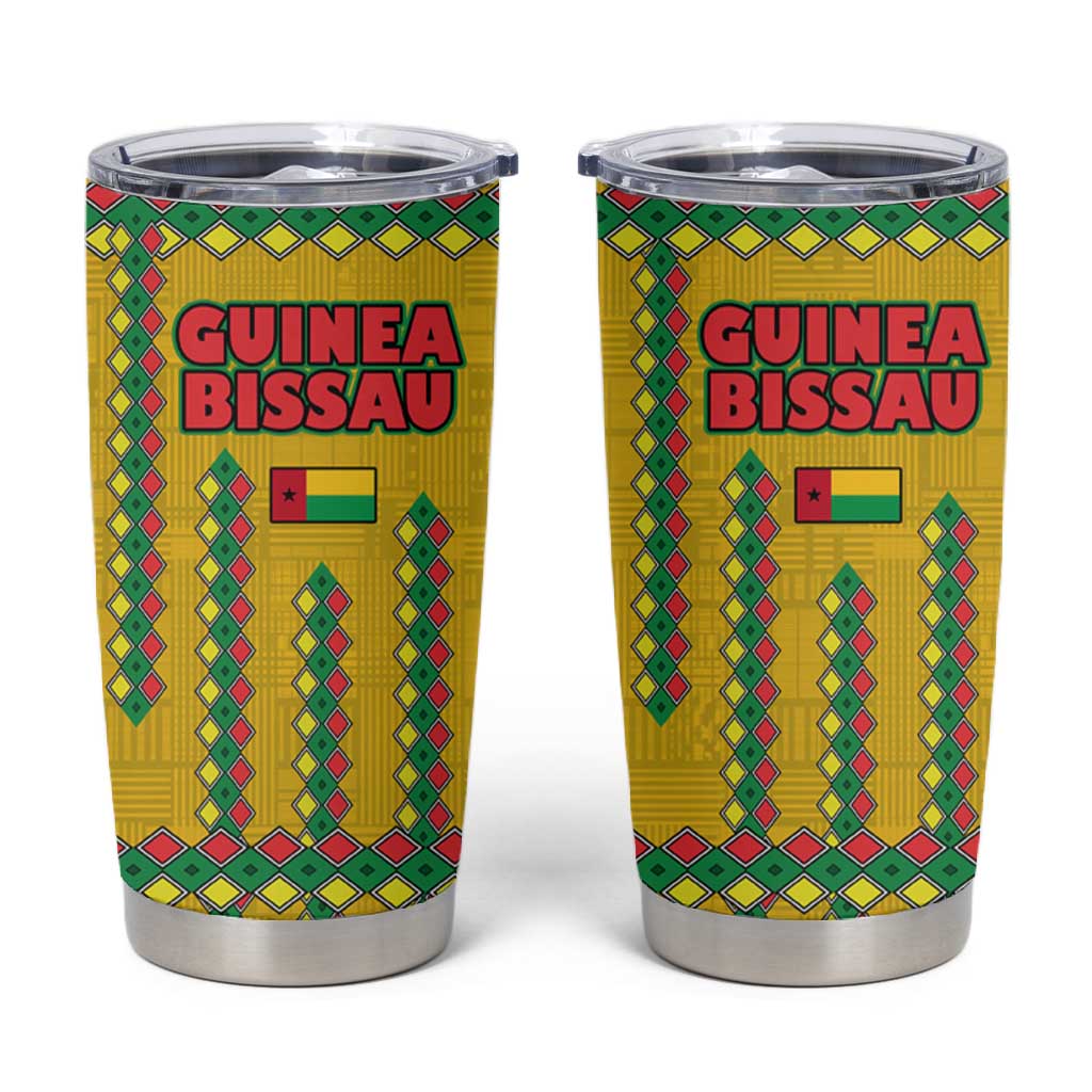 Guinea Bissau Tumbler Cup Yellow Tribal Geometric Design and National Flag TS04