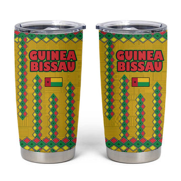 Guinea Bissau Tumbler Cup Yellow Tribal Geometric Design and National Flag TS04