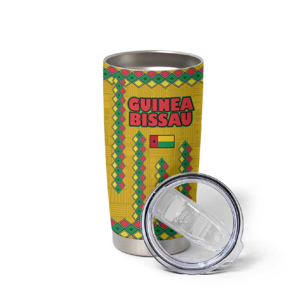 Guinea Bissau Tumbler Cup Yellow Tribal Geometric Design and National Flag TS04
