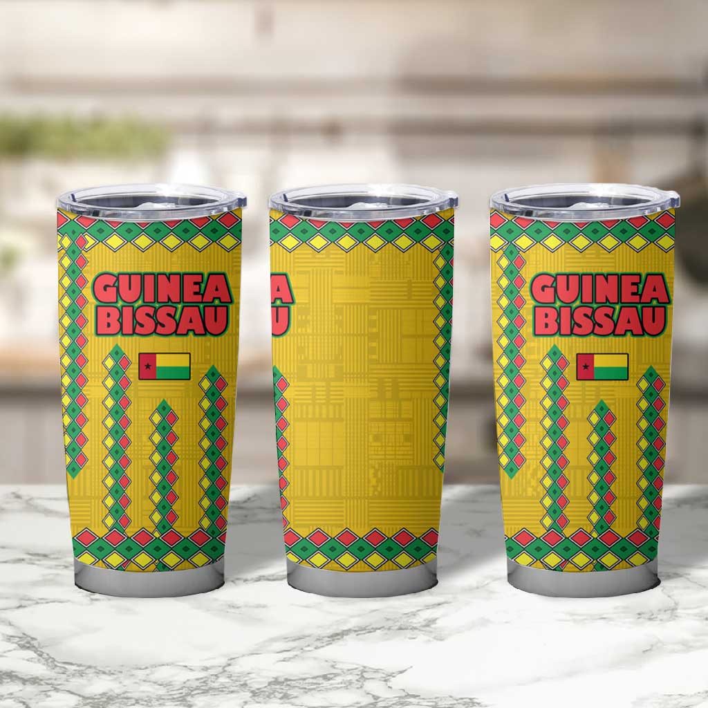 Guinea Bissau Tumbler Cup Yellow Tribal Geometric Design and National Flag TS04