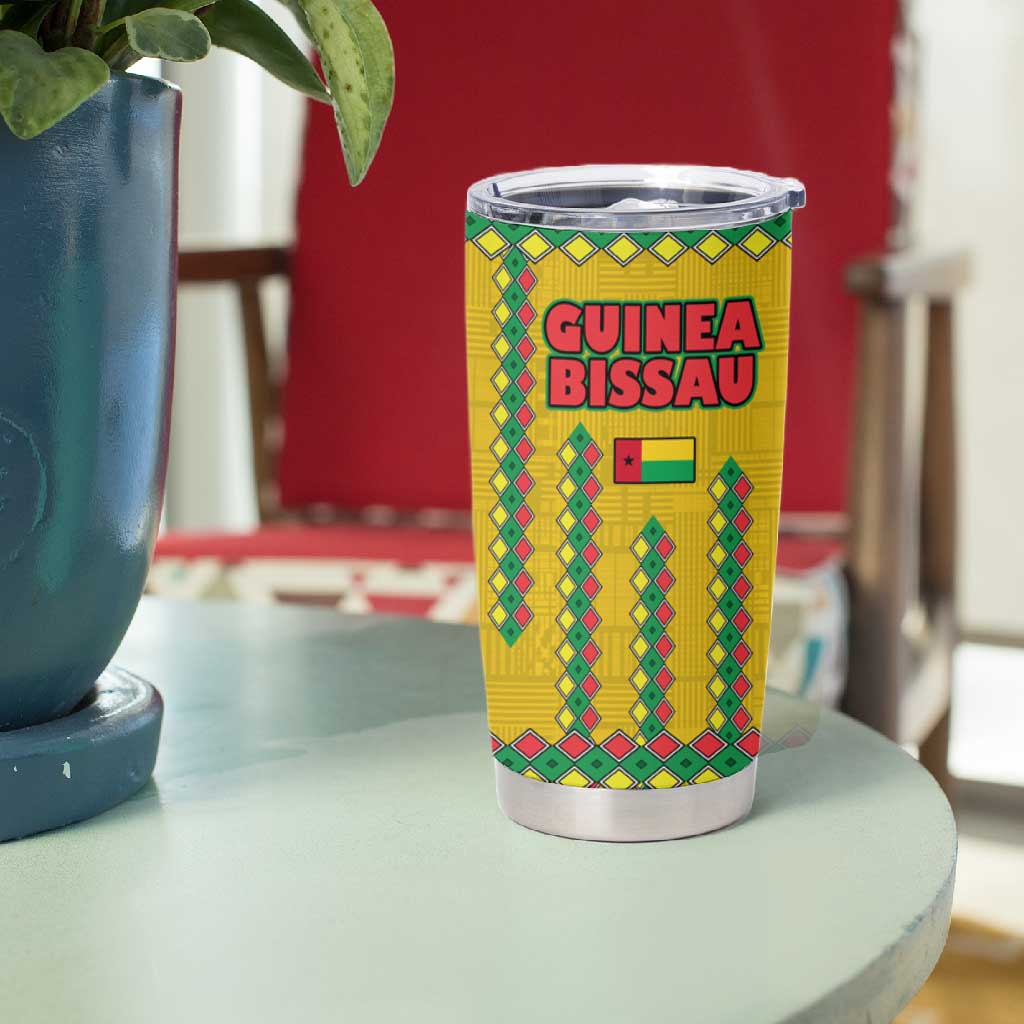 Guinea Bissau Tumbler Cup Yellow Tribal Geometric Design and National Flag TS04