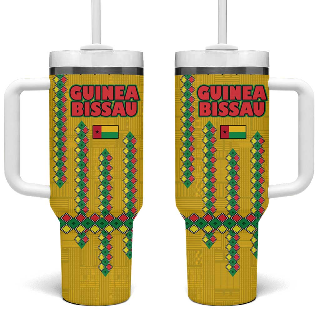 Guinea Bissau Tumbler With Handle Yellow Tribal Geometric Design and National Flag TS04