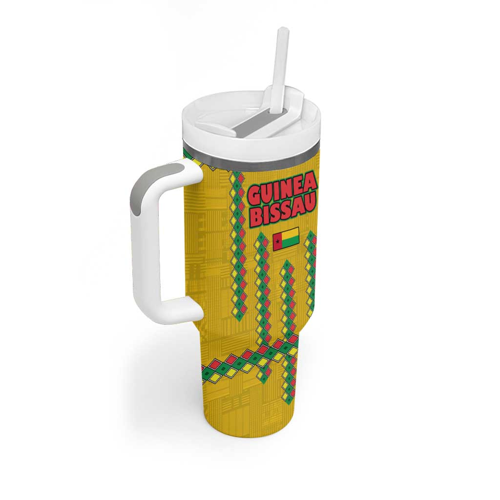 Guinea Bissau Tumbler With Handle Yellow Tribal Geometric Design and National Flag TS04