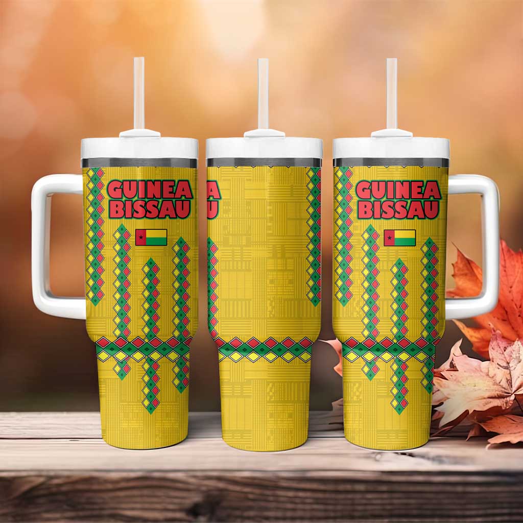 Guinea Bissau Tumbler With Handle Yellow Tribal Geometric Design and National Flag TS04