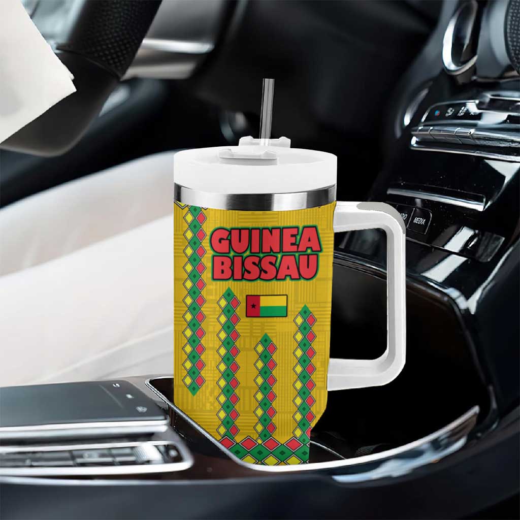 Guinea Bissau Tumbler With Handle Yellow Tribal Geometric Design and National Flag TS04