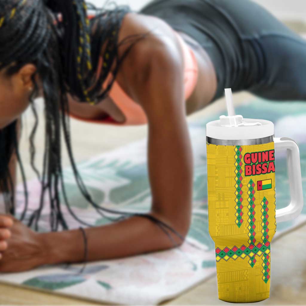 Guinea Bissau Tumbler With Handle Yellow Tribal Geometric Design and National Flag TS04