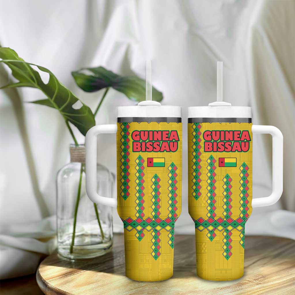Guinea Bissau Tumbler With Handle Yellow Tribal Geometric Design and National Flag TS04