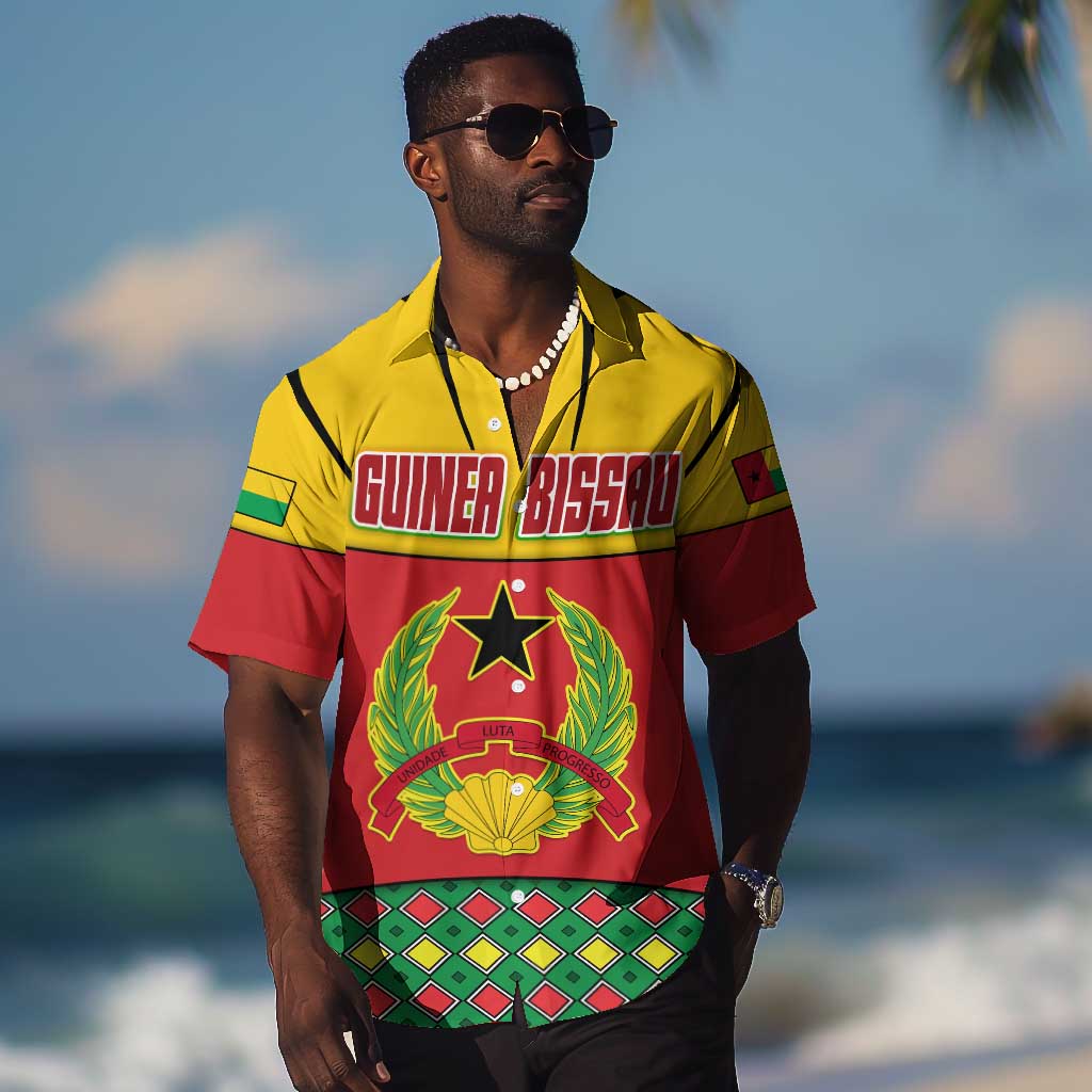 Guinea Bissau Hawaiian Shirt Red Yellow Green Geometric TS04