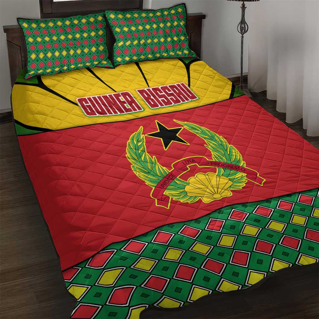 Guinea Bissau Quilt Bed Set Red Yellow Green Geometric TS04