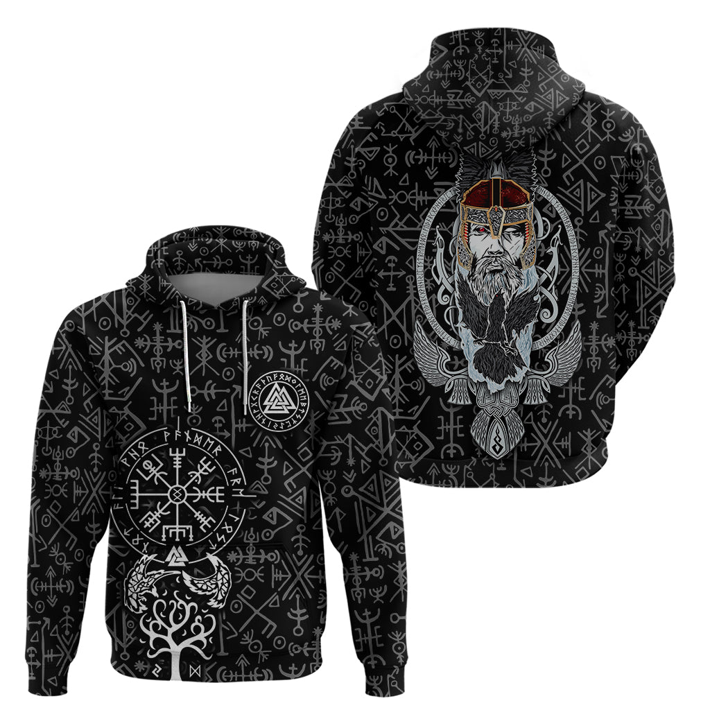 Viking Odin Hoodie The All-Father God in Norse Mythology with Runes Pattern TS04