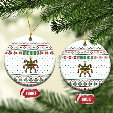 Mexico Christmas Ceramic Ornament with Piñata Star Design and Red Green Snowflake Pattern TS04