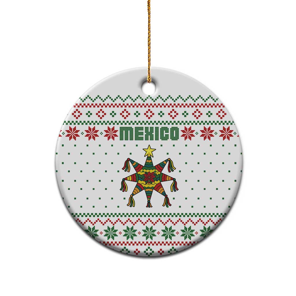 Mexico Christmas Ceramic Ornament with Piñata Star Design and Red Green Snowflake Pattern TS04