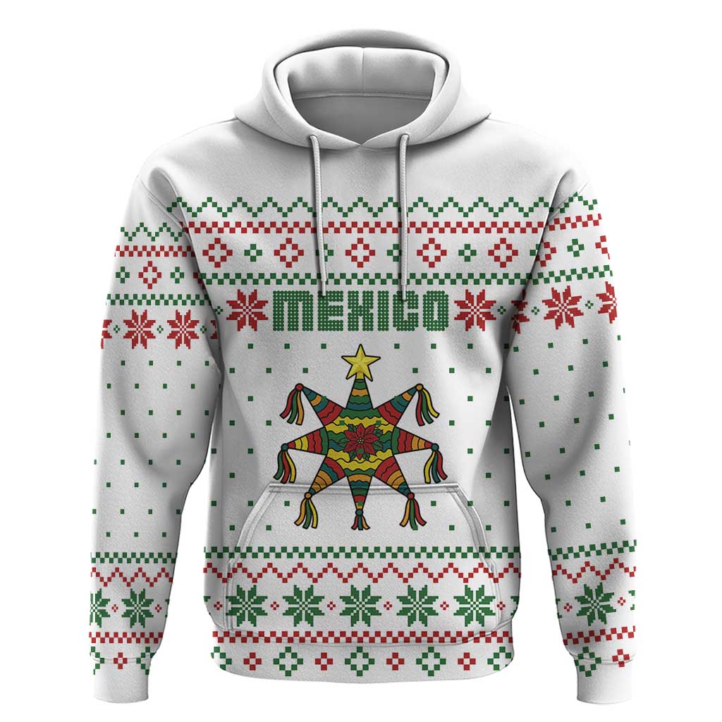 Mexico Christmas Hoodie with Piñata Star Design and Red Green Snowflake Pattern TS04