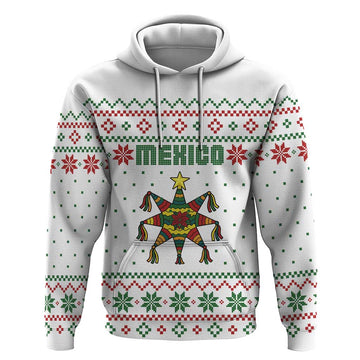 Mexico Christmas Hoodie with Piñata Star Design and Red Green Snowflake Pattern TS04