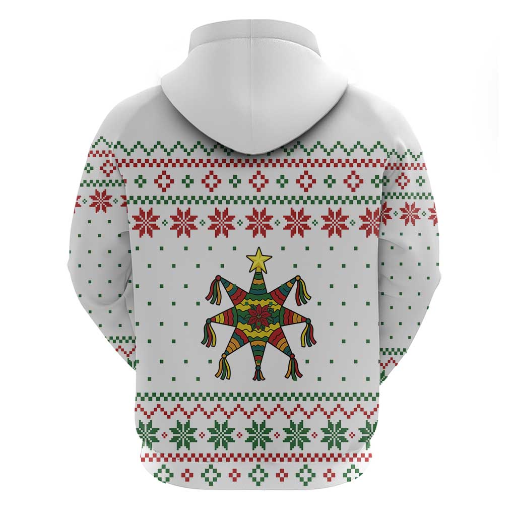 Mexico Christmas Hoodie with Piñata Star Design and Red Green Snowflake Pattern TS04