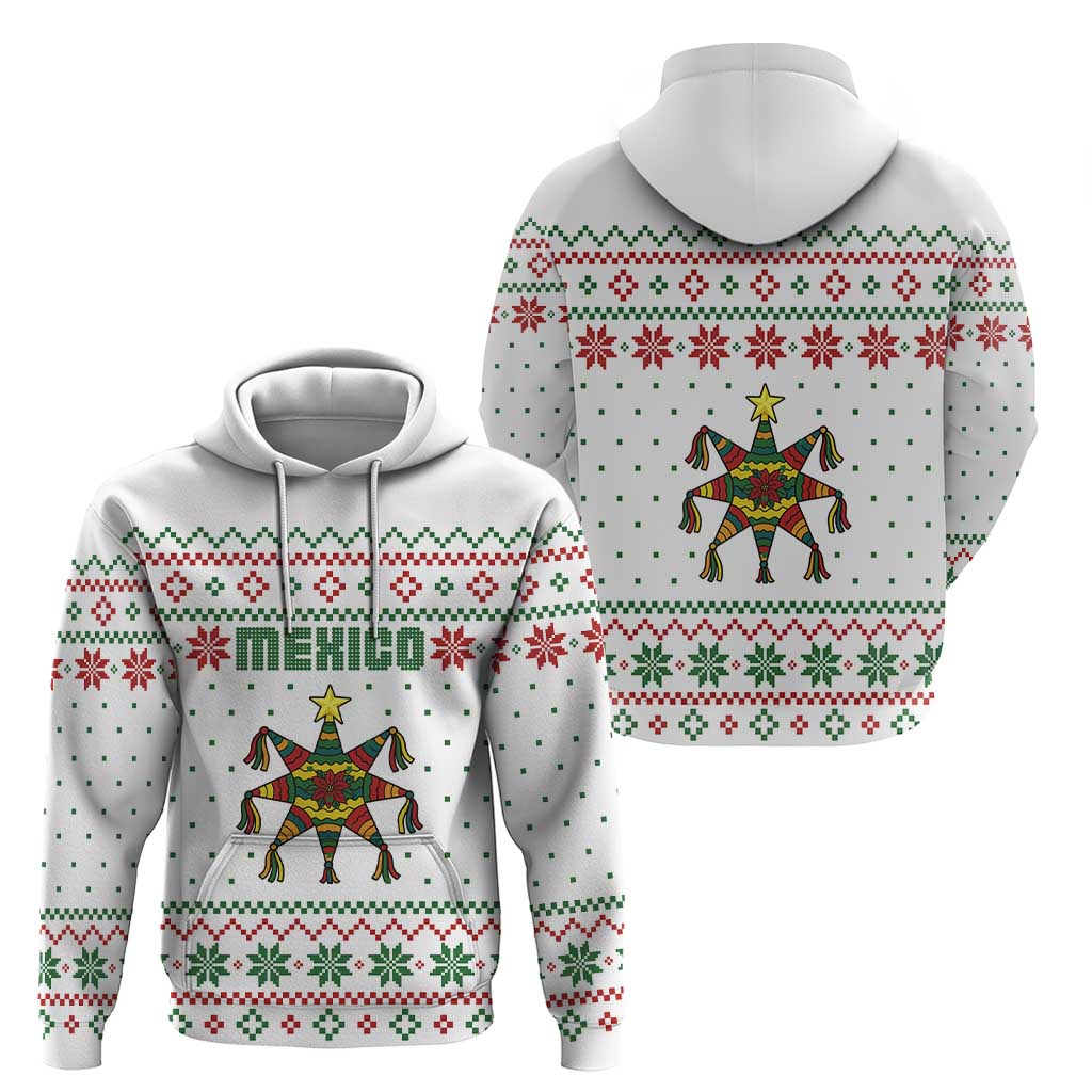 Mexico Christmas Hoodie with Piñata Star Design and Red Green Snowflake Pattern TS04