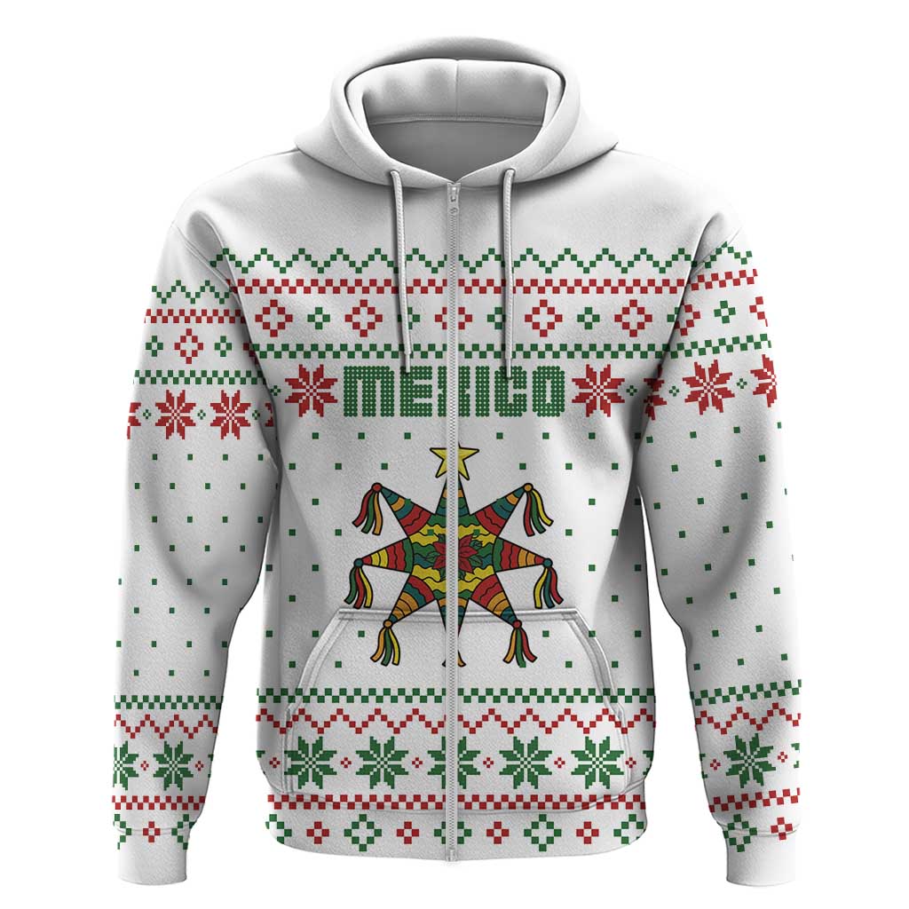Mexico Christmas Hoodie with Piñata Star Design and Red Green Snowflake Pattern TS04
