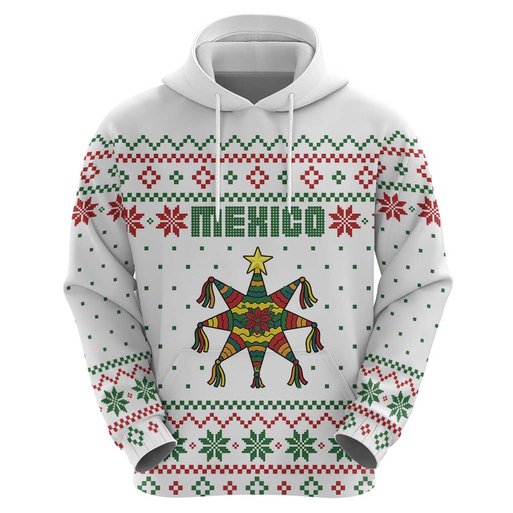 Mexico Christmas Hoodie with Piñata Star Design and Red Green Snowflake Pattern TS04