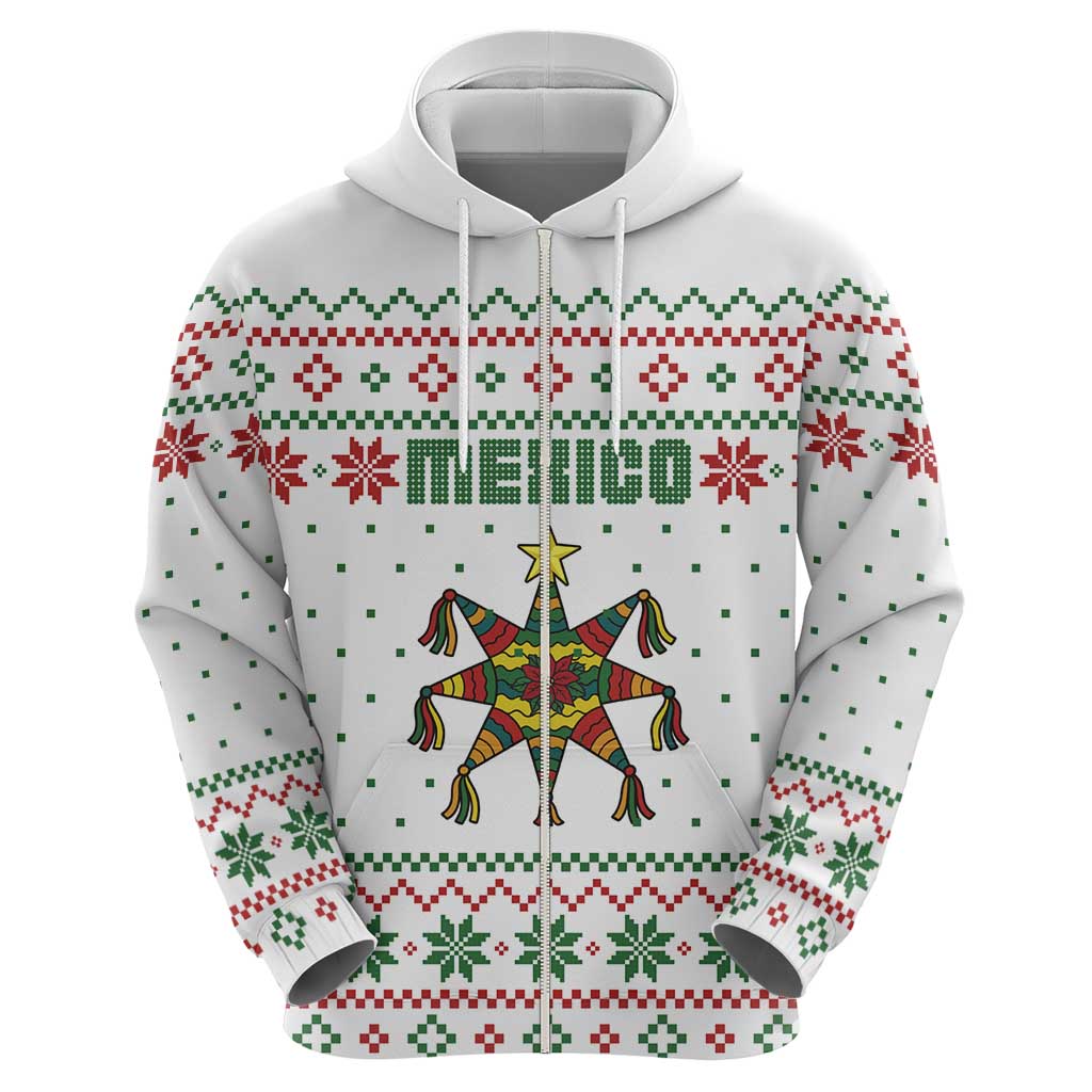 Mexico Christmas Hoodie with Piñata Star Design and Red Green Snowflake Pattern TS04