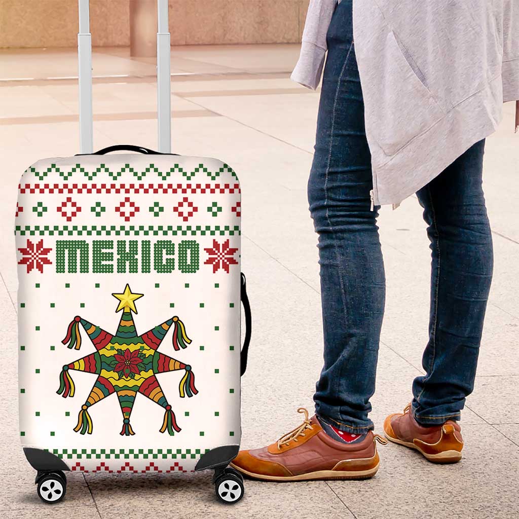Mexico Christmas Luggage Cover with Piñata Star Design and Red Green Snowflake Pattern TS04