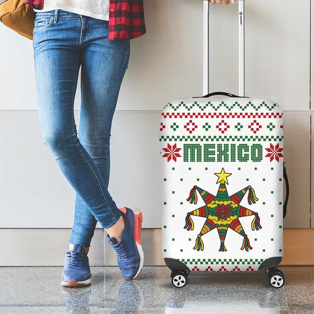 Mexico Christmas Luggage Cover with Piñata Star Design and Red Green Snowflake Pattern TS04
