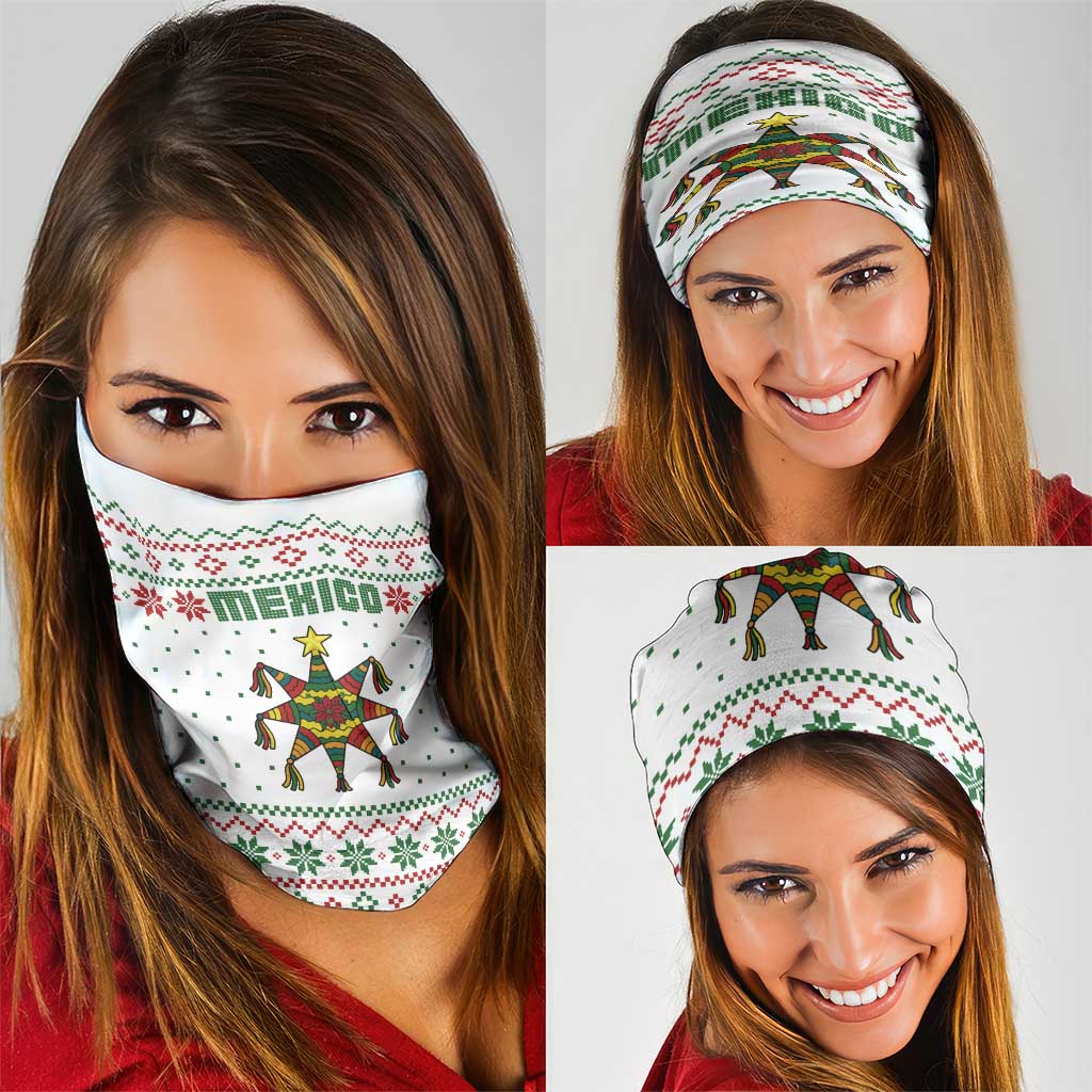 Mexico Christmas Neck Gaiter with Piñata Star Design and Red Green Snowflake Pattern TS04