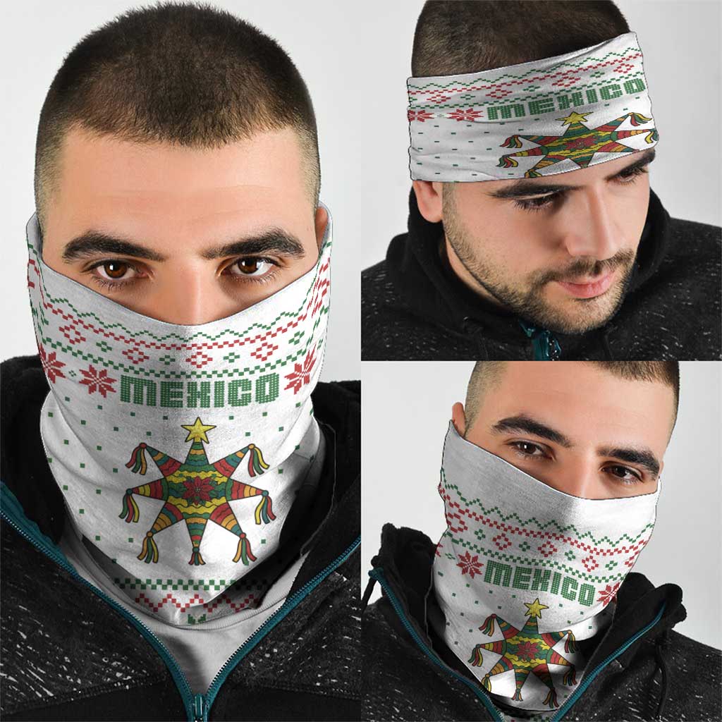 Mexico Christmas Neck Gaiter with Piñata Star Design and Red Green Snowflake Pattern TS04
