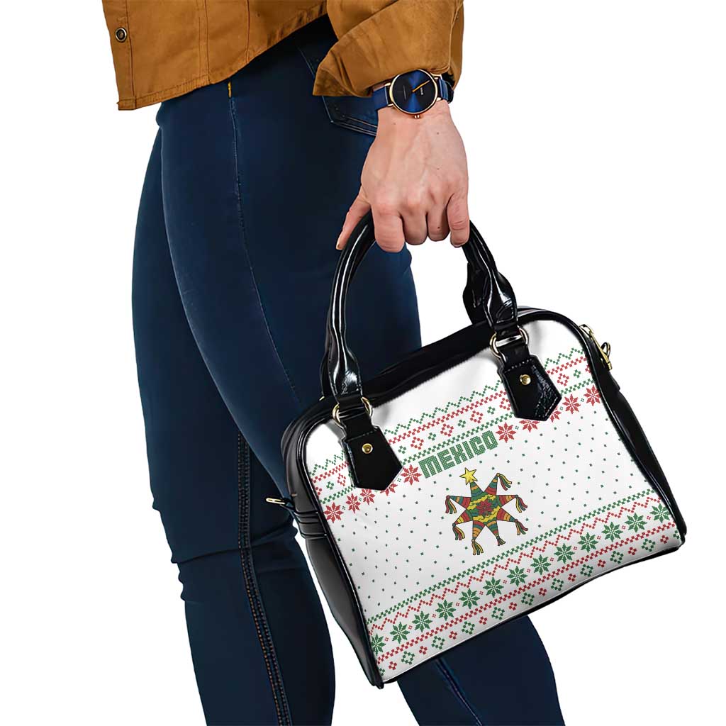 Mexico Christmas Shoulder Handbag with Piñata Star Design and Red Green Snowflake Pattern TS04