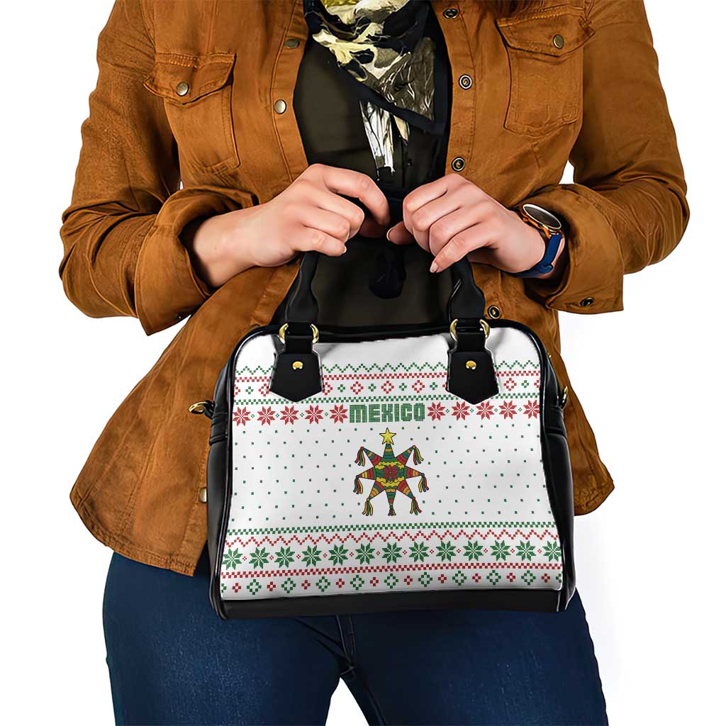 Mexico Christmas Shoulder Handbag with Piñata Star Design and Red Green Snowflake Pattern TS04